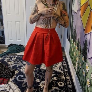 Structured red high waist skirt